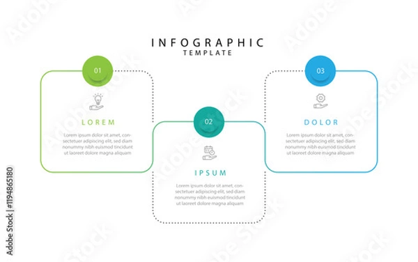 Fototapeta Design template infographic element. Timeline process with 3 step and line square style suitable for business information and web presentation 