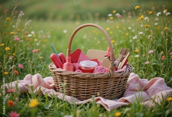 Fototapeta picnic basket with apples 
