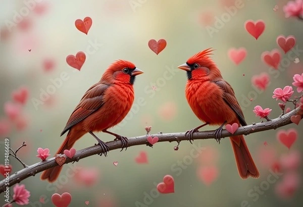 Fototapeta Red Cardinal on branch 