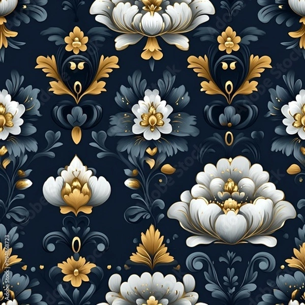 Fototapeta Seamless vintage floral pattern with baroque-style ornaments and elegant symmetry, ideal for fabric prints, upholstery, or luxury home decor.