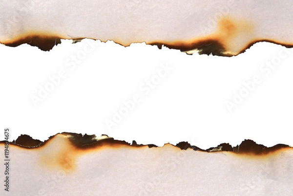 Fototapeta Realistic Burnt paper edge isolated on transparent white background. Burning edge paper texture. Ideal text, copy space, Design elements. PNG