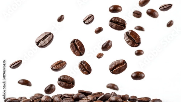 Obraz Close-up macro shot of roasted coffee beans, showcasing their rich, dark brown color and smooth, oily texture