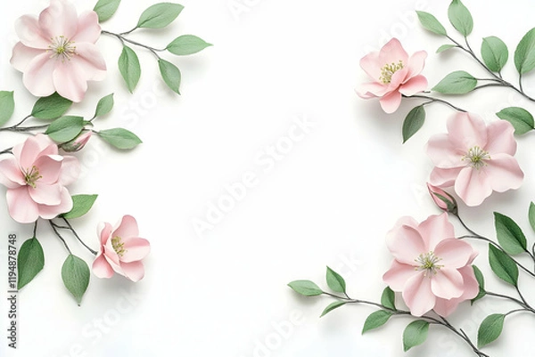 Obraz Delicate floral design with pink flowers and green leaves for a soft and charming look --ar 3:2 - Image #4 @Celeste