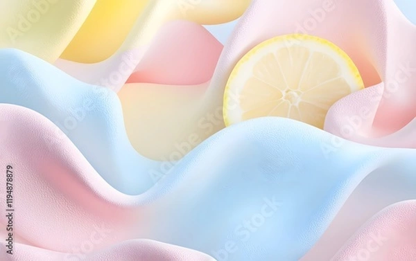 Fototapeta A calming pastel gradient with hues of rose quartz, baby blue, and lemon sorbet merging into soft curves.