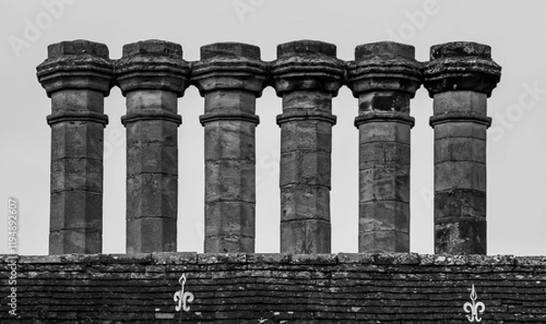Fototapeta Stacked Chimneys on a rooftop
