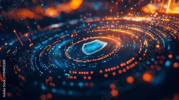 Fototapeta Futuristic Technology Concept with Glowing Shield and Abstract Pattern