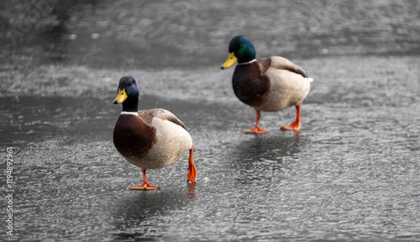 Fototapeta Ducks walking on Ice