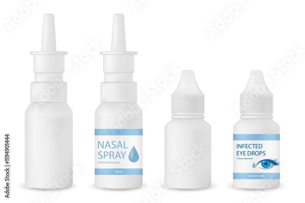 Obraz Medicine bottle mockup with precise droppers to ensure accurate dosage for eyes and nose