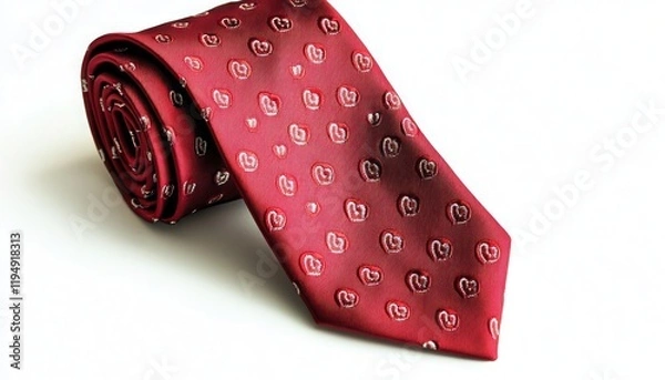 Obraz Red silk tie with tiny heart prints isolated on solid white background