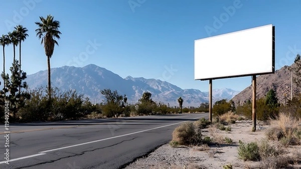 Obraz Blank billboard on desert highway with mountain backdrop