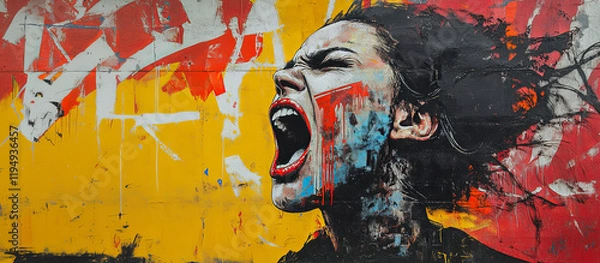 Obraz A woman with a mouth open and red paint on her face