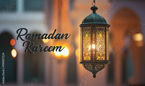 Fototapeta Ramadan Kareem greeting, with beautiful lantern on the background