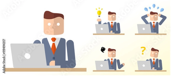 Fototapeta パソコンを使う男性：ポーズ　セット
