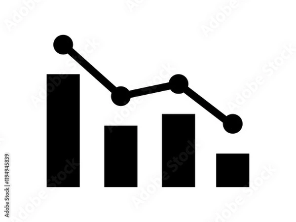 Obraz 下向き　棒グラフ＆折れ線グラフ　黒