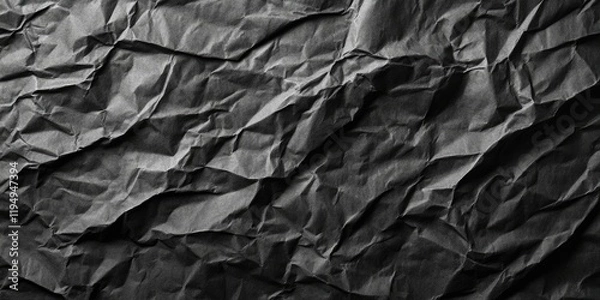 Fototapeta Crumpled black and white paper texture with deep wrinkles displayed diagonally across the image creating a dramatic monochromatic background.
