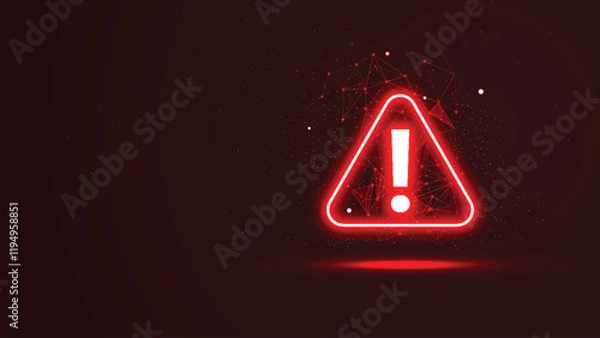 Obraz Futuristic glowing exclamation mark in a triangle shape. A Danger symbol with a neon light style. Dangerous warning signs in digital technology