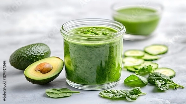 Fototapeta Fresh Organic Juice with Avocado, Lime and Cucumber