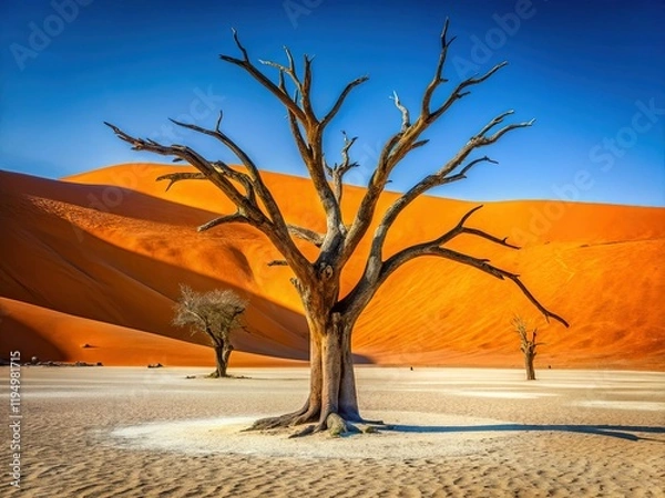 Fototapeta Dead Acacia Tree Double Exposure, Sossusvlei Desert Dunes, Namibia