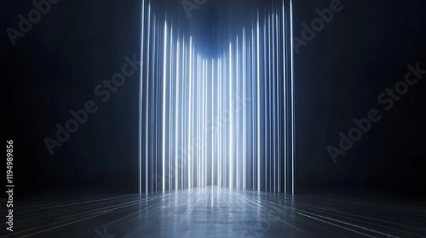 Fototapeta Soft light beaming through tall curtains, serene indoor space with a calm atmosphere, perfect for relaxation or meditation.