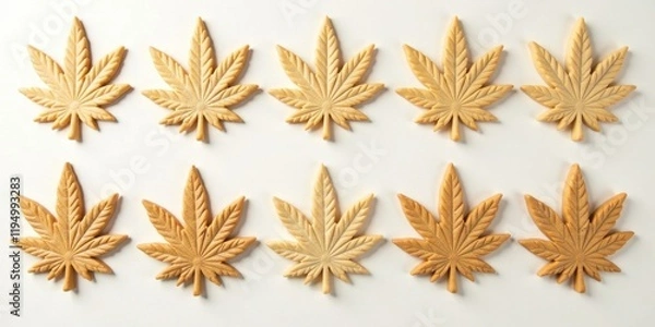 Obraz A Delightful Arrangement of Baked Cannabis Leaf-Shaped Cookies on a Plain White Background