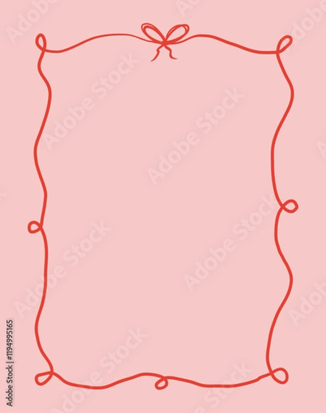 Fototapeta Frame with bows in cute hand drawn style, vector illustration. Coquette border, great for wedding invitation designs or greeting cards.