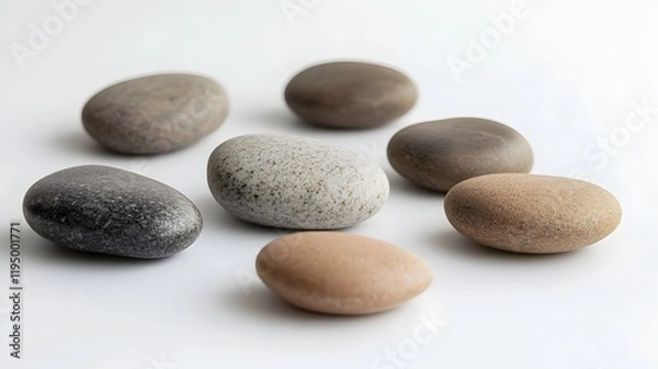 Fototapeta Smooth, assorted pebbles, various earthy tones, perfect for decorative displays or crafty projects, calming natural elements.