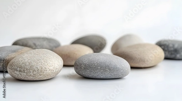 Obraz Smooth river stones in neutral tones, decorative elements for wellness spaces, natural textures for calming environments.