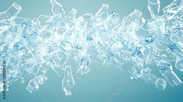 Fototapeta Beautiful Arrangement of Crushed and Shiny Plastic Bottles in Waves with a Light Background, Symbolizing Recycling and Environmental Awareness