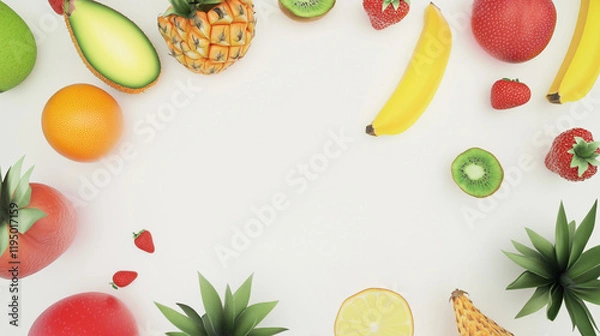 Fototapeta Colorful Tropical Fruit Arrangement on White Background