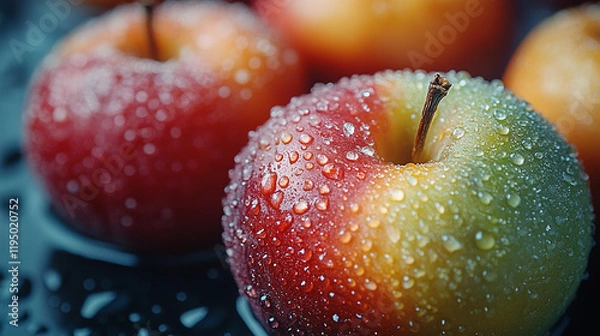 Fototapeta Two Apples Submerged in Water with Bubbles
