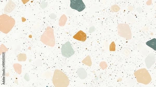 Fototapeta Lightly speckled terrazzo floor texture features soft white with pastel accents in a modern minimalist setting enhancing contemporary design aesthetics