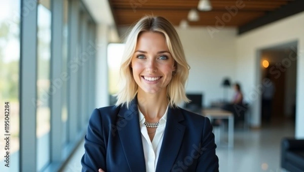 Fototapeta Nordic Radiance: A Smile Illuminates the Modern Workspace 