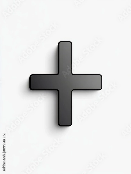 Fototapeta Clean symbol with rounded ends, designed in a minimalist style, showcasing a black plus sign against a white background for modern aesthetics