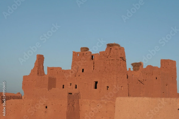 Fototapeta nids de cigogne sur architecture en pisé