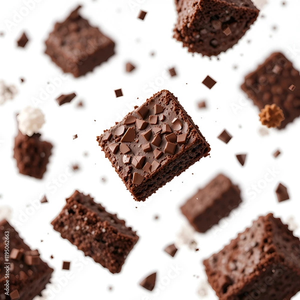 Obraz Pieces of chocolate brownies floating 