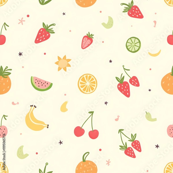 Fototapeta Seamless pattern of fruit cute