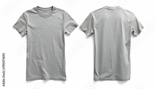 Obraz Gray t-shirt, plain cotton shirt, front and back view, floating garment, clean background, product photography, simple design, casual wear, solid color, summer clothing