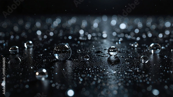 Fototapeta Big black cosmic silver space full of Thousan little water Bubbles floating sparkling ramdomly over a deep black magic silver space