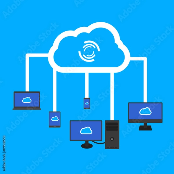 Fototapeta devices connected to cloud system