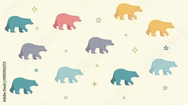 Fototapeta Playful bear patterns on soft background children's decor colorful environment whimsical viewpoint fun concept