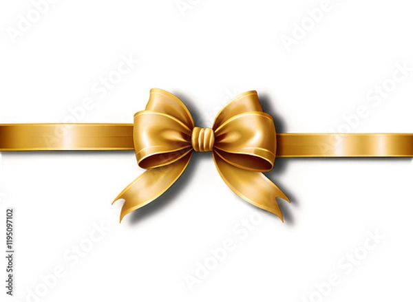Obraz Golden ribbon with elegant bow isolated on transparent background, luxury decorative element for gift wrapping, celebrations, and festive designs