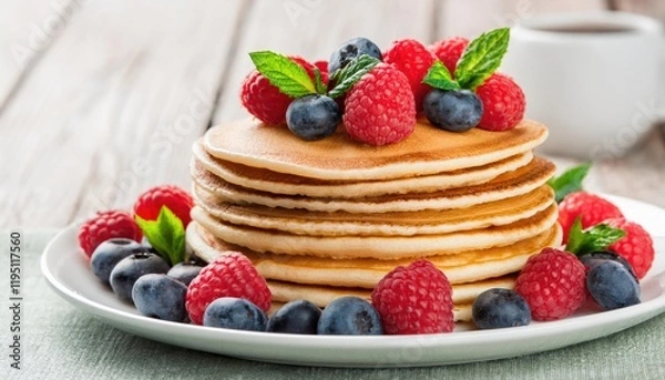 Fototapeta Pancakes with fresh berries