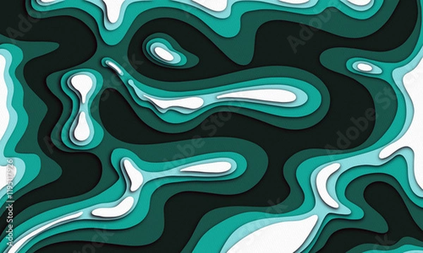 Fototapeta Paper cut. Green abstract layered background. 3d Relief. High resolution. Layout design template.