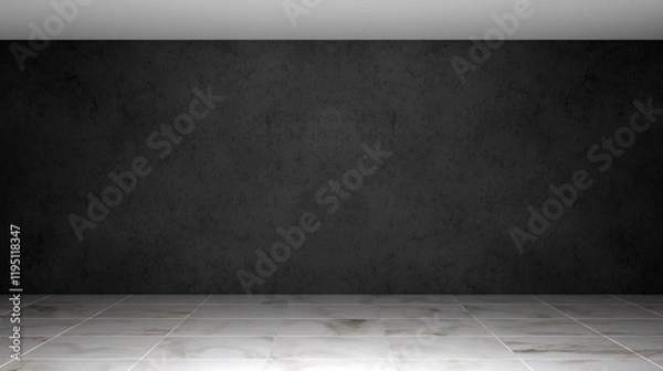 Fototapeta Empty room with black wall. 3d rendering. White floor. Modern room.
