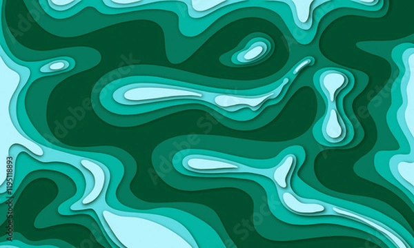 Fototapeta Paper cut. Green abstract layered background. 3d Relief. High resolution. Layout design template.