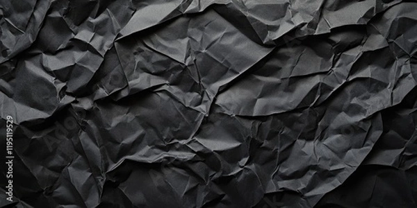 Fototapeta Crumpled black paper background with deep creases showcasing a rich grunge texture in various shades of black and charcoal across the surface.