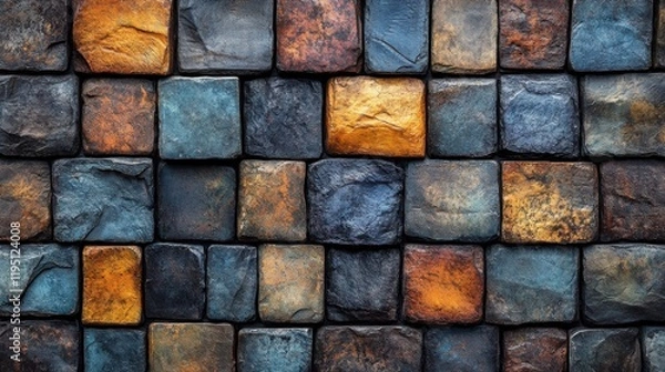 Obraz Colorful Stone Blocks in Various Shades Forming an Intricate Background for Textures and Designs in Digital or Print Media