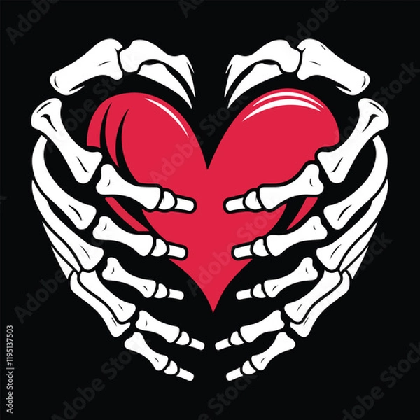 Fototapeta Love and Death – Skeleton Hands Hugging a Heart, Valentine’s Day with a Twist – Skeleton Embrace of a Heart