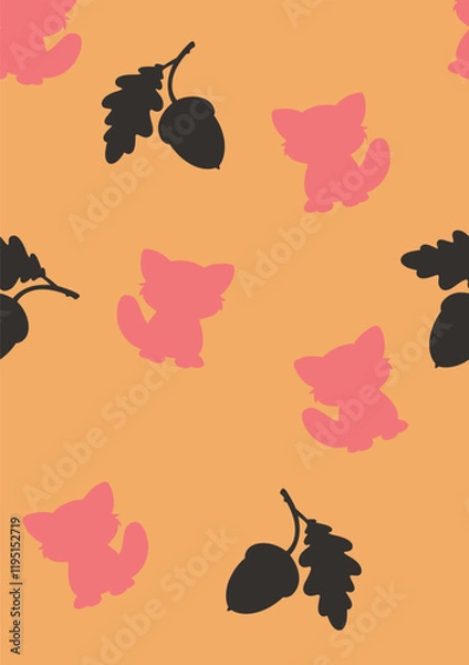 Obraz Red panda and Acorn outline, flat design,Vector seamless pattern.