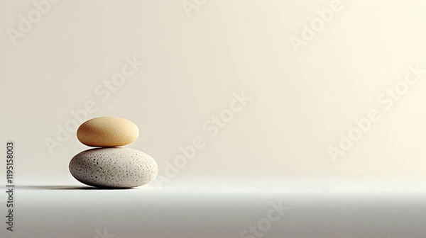 Obraz Serene stacked stones on minimalist background, evoking calm and balance. Perfect for wellness, spa, meditation, or yoga concepts.